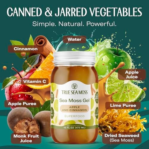 TrueSeaMoss Sea Moss Gel – Made in USA – Wildcrafted Seamoss, Fruits & Jarred Vegetables – Apple/Cinnamon, Pack of 1 (Labels may Vary)