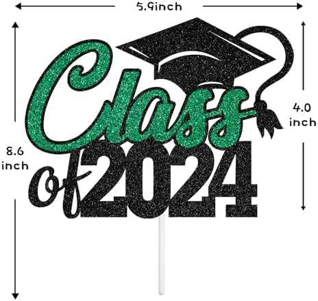 Aeryourtar Class of 2024 Cake Topper, Congrats Grad 2024 Graduation Cake Decor, High School/College Graduate Celebration Party Decoration Supplies, Black and Green Glitter