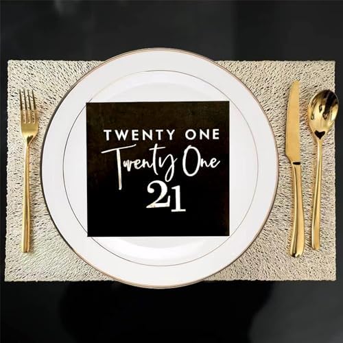 40pcs Black and Silver 21st Birthday Disposable Paper Napkins,21st Birthday Party Decorations for Cake Dessert Berverage Tableware Cocktail Napkins