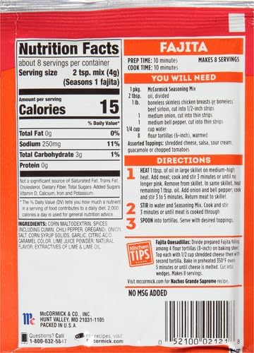 McCormick Fajita Seasoning Mix, 1.12 oz (Pack of 5)