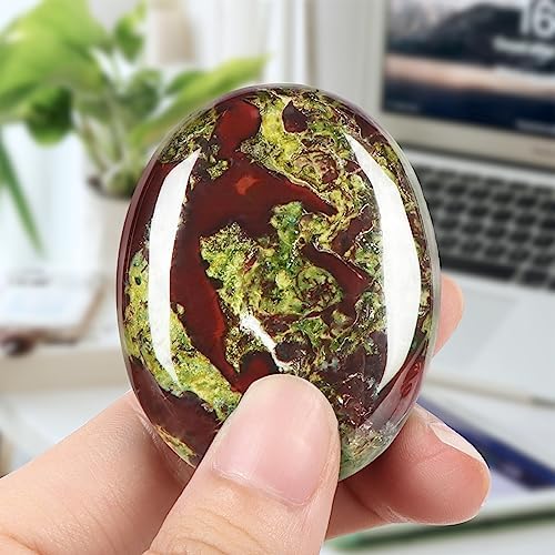 Crystal Palm Stone, Dragon Bloodstone Pocket Oval Thumb Worry Stone, Polished Chakra Healing Crystals Reiki for Anxiety Stress, Meditation, 1.8 Inch