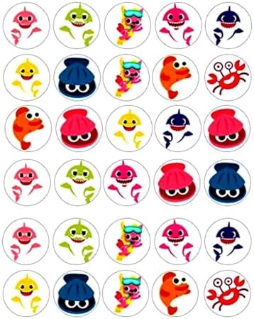 30 x Baby Sharks Themed Edible Cupcake Toppers | Uncut on Wafer Sheet- Qty 30-1.5” each