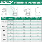 OURU Grease Fittings Assortment, 240PCS SAE & Metric Zerk Grease Fittings NPT 1/4" 1/8" M6 M8 M10, Straight 45 90 Degree Grease Nipple with Wrench Kit(7-11mm) for Grease Gun