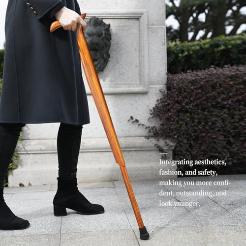 Wooden Walking Cane for Men and Women -Natural Solid Wood, 3 Rubber Tips, Heavy Duty, with Travel Bag- Wooden Walking Stick, Ergonomic Canes for Seniors Unisex Walking Canes