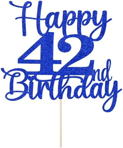 Kaoenla Glitter Happy 42nd Birthday Cake Topper- Hello 42, Cheers to 42 Years!" – 42nd Anniversary & Birthday Party Decorations