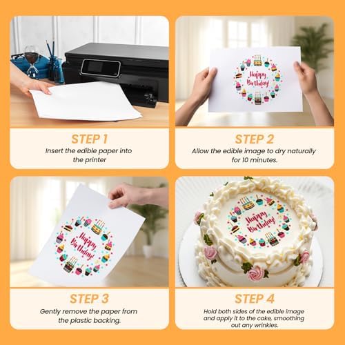 E-Kongton Edible Paper, 25 Icing Sheets in Resealable Packaging 8.5" x 11", A4 Size Edible White Icing Sheets for Cake Toppers, Cookies & Decoration.