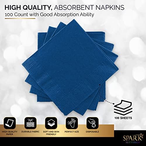 100 Pack Royal Blue Beverage Napkins, Big Party Pack, 2 Ply, Ideal for Wedding, Party, Birthday, Dinner, Lunch, Cocktails. (5” x 5”) by Amcrate