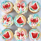 40Pcs Edible Watermelon Cupcake Toppers Cute Watermelon Bow Cupcake Picks for Summer Fruit Baby Shower Fruit Girls Birthday Wedding Anniversary Party Cake Decorations Summer Holiday Party Decors