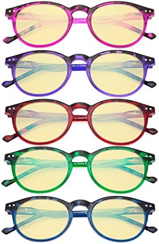 Eyekepper 5 Pack Fashionable Blue Light Filter Glasses Women - Anti Digital Glare Oval Round Computer Reading Glasses Yellow Tinted +2.00