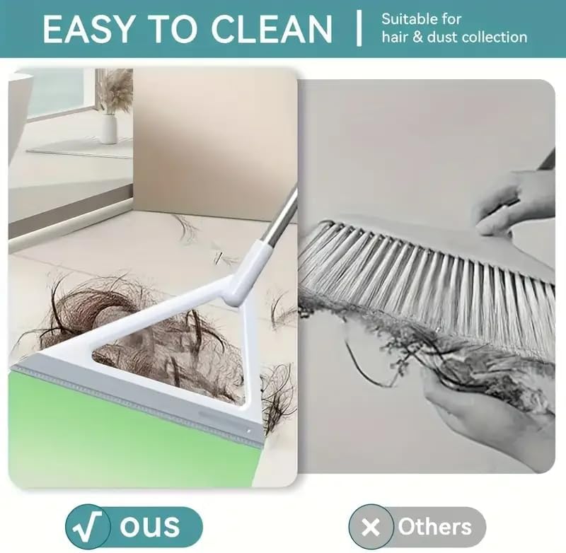 Silicone Magic Broom with Adjustable Long Handle - 3-in-1 Squeegee Broom for Sweeping Floors, Scraping Water, Pet Hair Removal | Ideal for Hardwood, Tile, Bathroom, Kitchen, Shower & Glass Cleaning