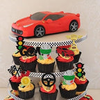 Rsstarxi 24 Pack Race Car Cupcake Toppers Glitter Traffic Light Trophy Flag Racing Cup Cupcake Picks for Racing Theme Baby Shower Boys Birthday Party Cake Decorations Supplies