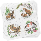 Christmas Napkins - 40pcs Winter Animal Lunch Napkins, Fox, Bird, Deer, Owl, Forest Animals, Cabin Decor