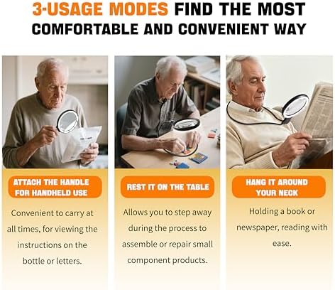 Hands Free Magnifying Glass with Light for Close Work, Neck Wear Magnifier for Reading Books, Sewing, Cross Stitch, Low Vision Seniors with Aging Eyes,5 Inch 5X & 10X Lighted Magnifying Glass