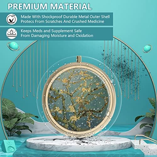 Pill Case Pill Box with Mirror Retro Small Pill Case for Purse or Pocket Bronze Pill Box or Vitamins, Fish Oil, Supplements, Pill Containe Travel Gifts（2PCS）
