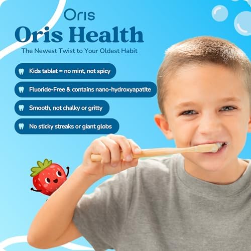 Oris Kids Toothpaste Tablets - Junior Fluoride-Free Chewable Tablets for Children, Nano Hydroxyapatite Remineralizing Toothpaste, No Mint, Non-Spicy (Bubblegum)