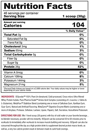 Metabolic Nutrition Whey Protein Isolate ISO PWDR Banana Cream, 1.54lb, 23 Servings, 26g Protein, Fast Digesting, Zero Carbs, Delicious Flavor, Very Low Carbs & Fat, Zero Lactose