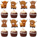 24Pcs Highland Cow Cupcake Toppers Cute Highland Cow Baby Cupcake Picks for Cowboy Cowgirl Funny Birthday Baby Shower Farm Cow Cake Decorations