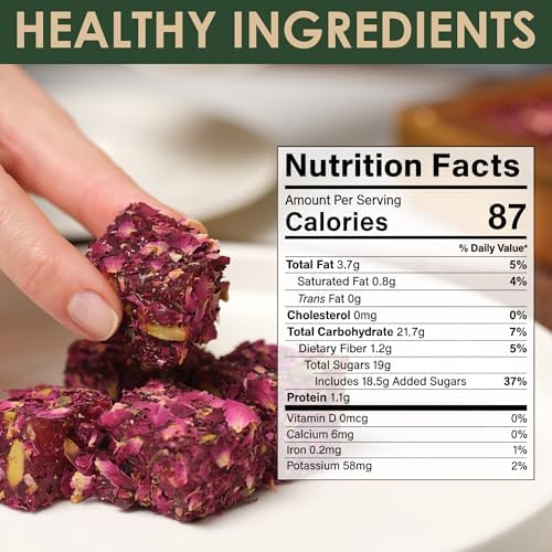 Turkish Delight with Rose Petals and Pistachio – Soft Lokum Candy, Gourmet Turkish Sweets Gift Box, Delicias Turcas, 17.6 oz (500g)