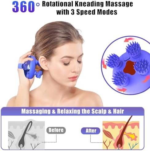 Scalp Massager Electric, Portable Scalp Massager Tool, Waterproof Head Massage Stress Relax, Hair Massagers with 3 Speed Modes & 8 Massage Claws