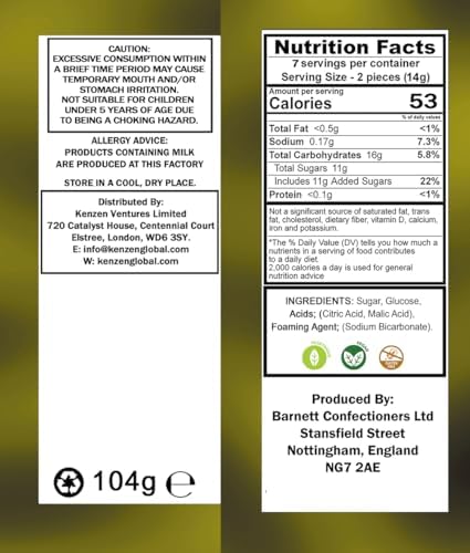 Barnetts - Mega Sour Candy Lemon 104g - Trendy Sweet Bags - Traditionally Handmade Sweets - Sour Coating Lasts 20 Seconds - Candies for Party Bag, Gift Hamper, or Hamper Box