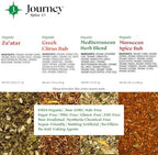 Organic Gourmet Mediterranean Spice and Seasoning Gift Set by Journey Spice Co. | Salt-Free | Sugar-Free | Non-GMO | All-Purpose | Use for Cooking and Baking Poultry, Vegetables, Meat, Rice, and More | 10.93 oz. (total)