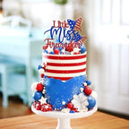 Little Miss Firecracker Cake Topper, USA Patriotic Bithday Cake Decor, Happy Independence Day, 4th of July American National Day Baby Shower Party Decorations Supplies for Girls, Red and Blue Glitter