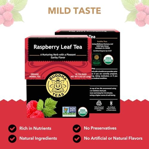 Buddha Teas - Organic Raspberry Leaf Tea - Herbal Tea - For Health & Wellbeing - With Vitamins, Antioxidants & Calcium - Clean Ingredients - Caffeine Free - OU Kosher - 18 Tea Bags (Pack of 1)