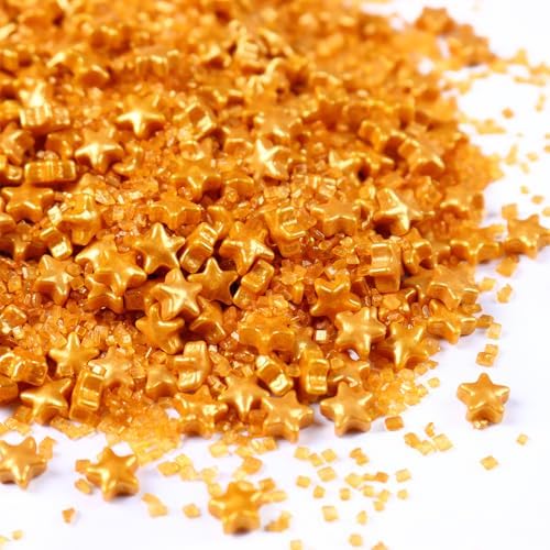 Gold Sprinkles for Cakes Decorating, Star Sprinkles Mix for Cupcake and Cake Toppers Edible Gold Stars Cake Decorations, Dessert Decoration