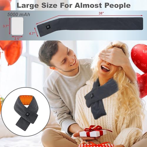 Heated Neck Wrap with 5000 mAh Power Bank, Cordless Heating Pad with Adjustable 3 Heat Settings, Soft Neck Warmer for Pain Relief, Muscle Relaxation, Portable Heated Neck Scarf, Gray