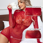 FHSEER-Womens Fishnet Bodysuit Lace Lingerie Long Sleeve Fishnet Dress Romantic Nightwear Pattern Mesh Lingerie Party