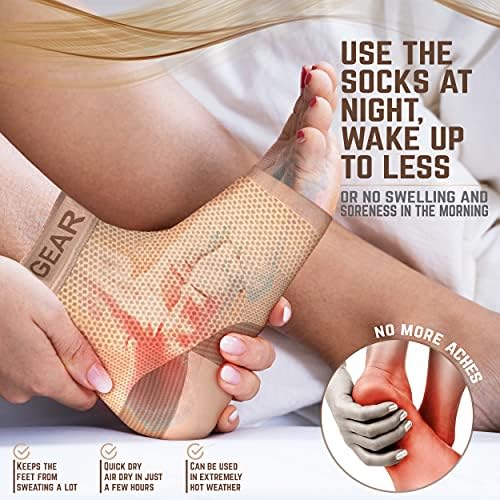 Physix Gear Sport Plantar Fasciitis Socks with Arch Support for Men & Women - Ankle Compression Sleeve, Toeless Compression Socks Foot Pain Relief, Ankle Swelling - Better than Night Splint, Beige XXL