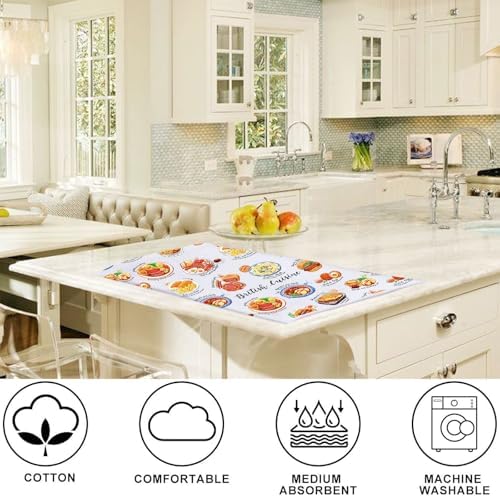 LEVLO British Cuisine Kitchen Towel British Trip Gift British Tea Towel British Gourmet Kitchen Gift (British Cuisine Towel)