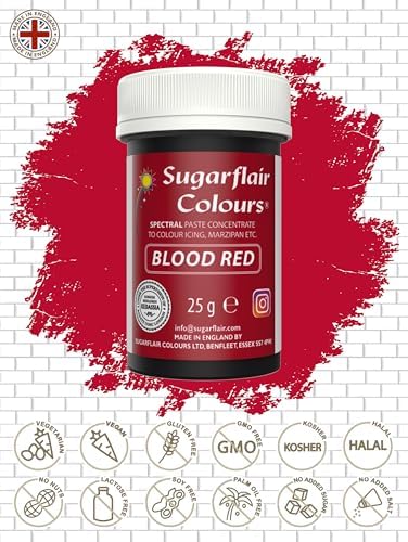 Sugarflair Food Colouring Paste Blood Red, Spectral Highly Concentrated Food Colouring for Buttercream, Sugar Paste, Royal Icing, Cake Decorations and More! Vibrant Colour Food Dye! - 25g