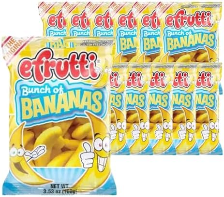 eFrutti Gummi Candy 3.5oz Bags (Bunch of Bananas), 12-Pack