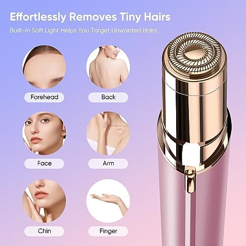 Facial Hair Removal for Women, Device, Remover Women Face, Finishing Touch Upper Lips, Chin & Cheeks, USB Rechargeable with LED LightIncluded Two Replacement Heads（Rose Gold）