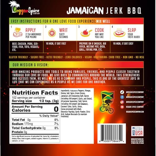 Reggae Spice Jamaican Jerk BBQ Marinade | 60-Second Authentic Wet Rub Seasoning Sauce for Cooking Meats | Gluten Free, Vegan, and Keto Friendly | 11 oz (Hot & Spicy Pouch)