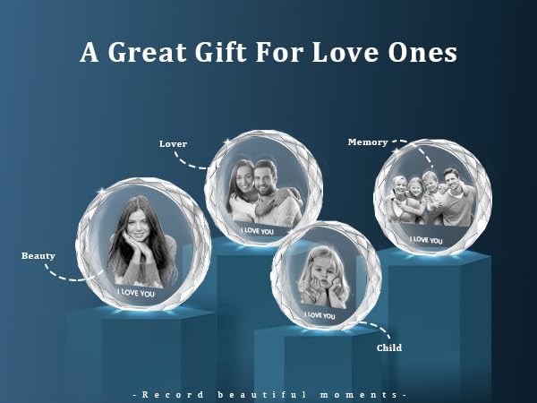Custom Picture Gift for Men Women: Personalized 3D Crystal Photo Etched Engraved Inside The Round Crystal with Your Own Picture - Birthday Christmas Memorial Gift for Wife Her Him Mom Dad Girlfriend