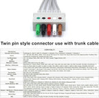 3FT 5 Leads Cable AHA Snap Wire Compatible with AAMI/MindrayDatascope and Most Monitors, TPU Cord with Twin Pin Style Connector