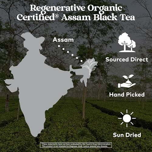 Organic India Purely Assam Black Tea - Caffeinated Herbal Tea Bags with Natural Assam Leaves, Enjoy with Milk & Sweetener, USDA Organic, Non-GMO, Fairtrade Certified - 18 Bags