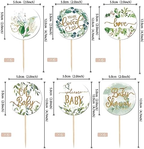 36 PCS Baby Shower Cupcake Toppers Woodland Jungle Leaf Love Welcome Baby Cupcake Picks Oh Baby Cake Decorations for Gender Reveal Baby Shower Theme Kids Boys Girls Birthday Party Supplies