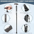 Carbon Fiber Walking Cane, Adjustable Folding Mobility Cane with Ergonomic Solid Wood Handle, Lightweight Walking Stick for Men & Women, Portable Travel Cane with Non-Slip Rubber Tip (8.3oz/235g)