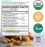 Organic Turmeric Ginger Black Pepper Supplement - High Potency Organic Turmeric Curcumin Capsules with Ginger & Black Pepper for Enhanced Benefits and Absorption - Vegan & Non-GMO (1 Month Supply)