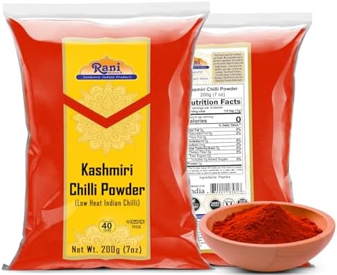 Rani Kashmiri Chilli Powder (Deggi Mirch, Low Heat) Ground Indian Spice 7oz (200g) ~ All Natural, Salt-Free | Vegan | No Colors | Gluten Friendly | NON-GMO | Kosher | Indian Origin