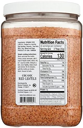 Aurora Products Organic Red Lentils, 56 OZ