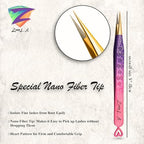 Zane L.A. Nano Fiber Tip Professional Eyelash Extension Tweezers, made with Japanese Stainless Steel, Unique Heart Design (Pink and Purple)