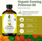 SVA Evening Primrose Oil Organic - 4 Fl Oz – 100% Natural Cold Pressed Organic Evening Primrose Oil - for Face, Skin Care, Hair Care, Scalp Massage & Body Massage – Carrier Oil with Dropper