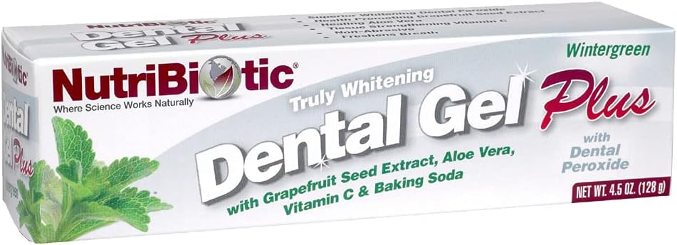 NutriBiotic – Dental Gel Plus, Truly Whitening, Wintergreen, 4.5 Oz | with GSE, Aloe, Vitamin C, Baking Soda & Dental Peroxide | Support Healthy Teeth & Gums | Fluoride-Free