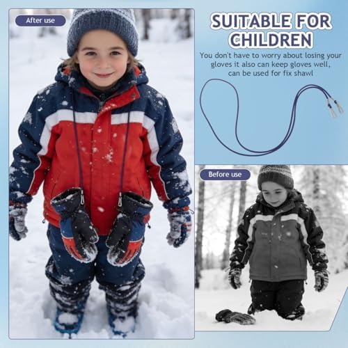 VILLCASE Anti-Lost Glove Strap for Kids 47.63In Nylon Winter Mitten Holder Rope with Clips Adjustable Glove Lanyard for Boys and Girls
