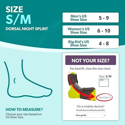 BraceAbility Dorsal Night Splint | Plantar Fasciitis Pain Relief, Foot Drop Brace for Sleeping, and Achilles Tendon Stretcher Boot for Nighttime Ankle Dorsiflexion (S/M)