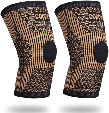 Knee Brace for Women & Men1 Pair, Copper Knee Braces for Knee Pain and Support, Copper Ions Fiber Compression Knee Sleeve for Running, Meniscus Tear, ACL, Joint Pain Relief (2, X-Large)